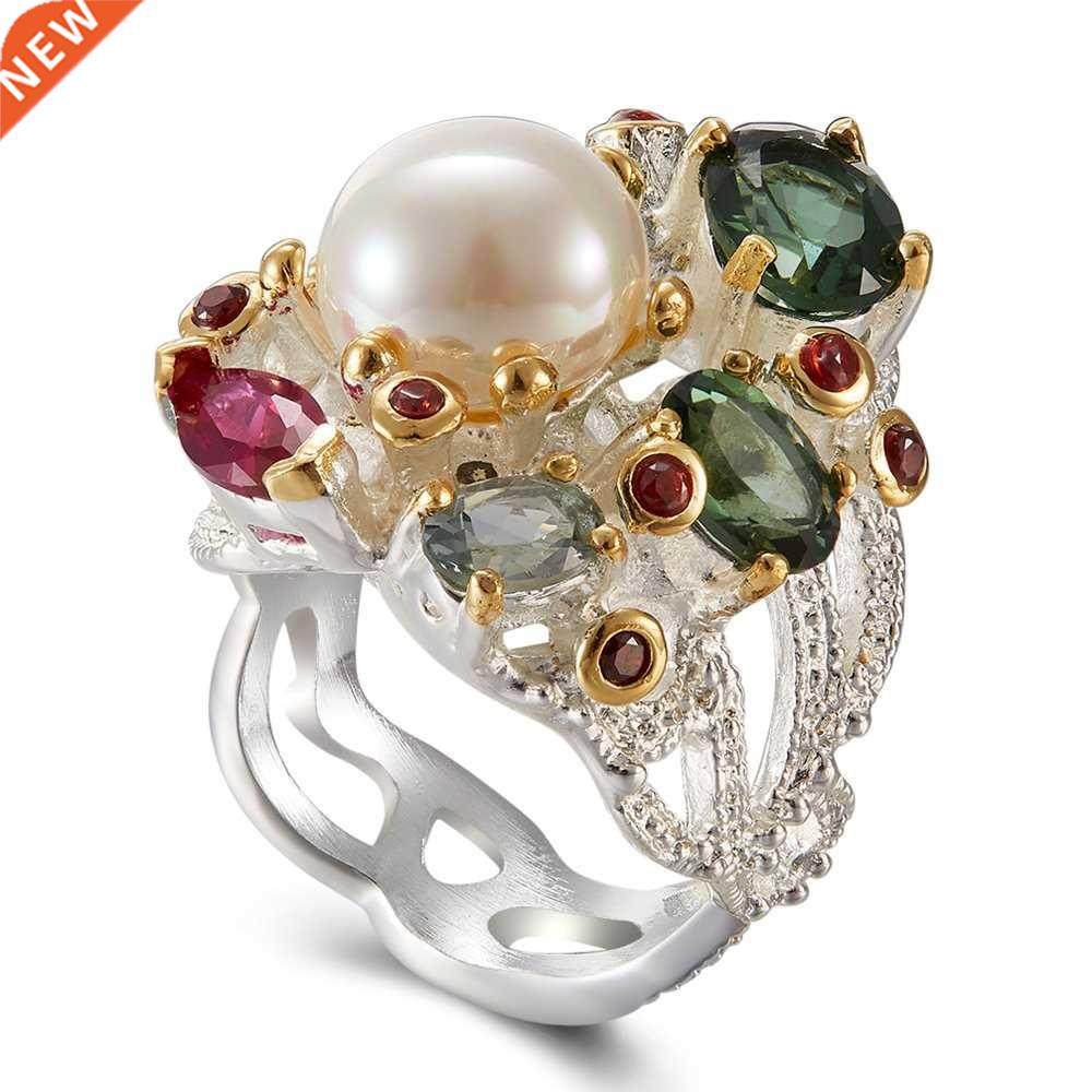 Best Buy Fashion Ring with Pearl Multi colorful stone Black