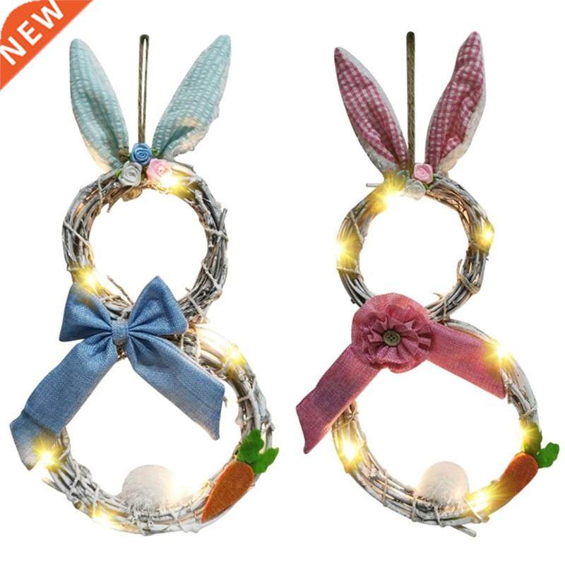 Handmade Rattan Eaer Bunny Rabbit Wreath Door Hanging Garl