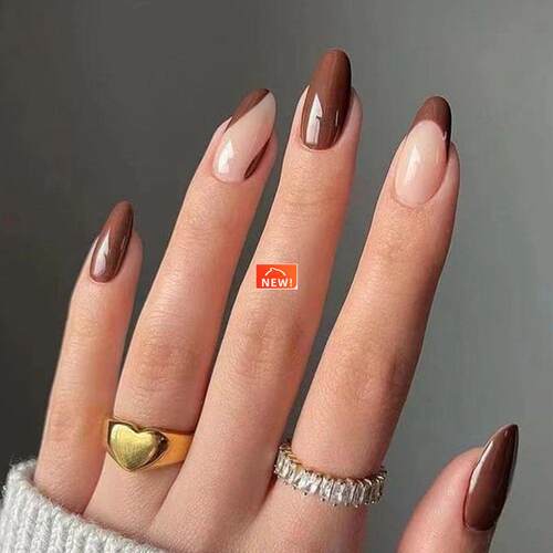 24pcs/Box false nails almond coffee color design Artificial