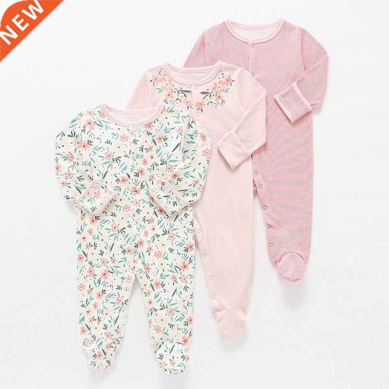 Baby Rompers 3pcs Flower Sleepsuit Baby Girl Pajamas Newbor