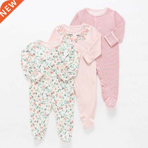 Baby Rompers 3pcs Flower Sleepsuit Baby Girl Pajamas Newbor
