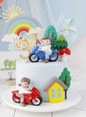 Motorcycle Boy Girl Cake Topper for Birthday Party Decoratio
