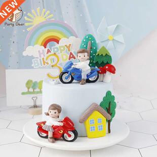 Motorcycle Boy Girl Cake Topper for Birthday Party Decoratio