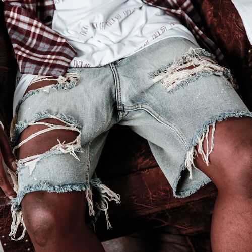 Summer Ripped Men Shorts Straight Loose Beggar Hole Denim Sh