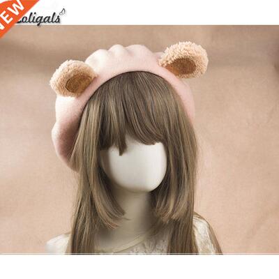 Lovely Lolita Bear Ear Berets Cute Female Wool Berets for W