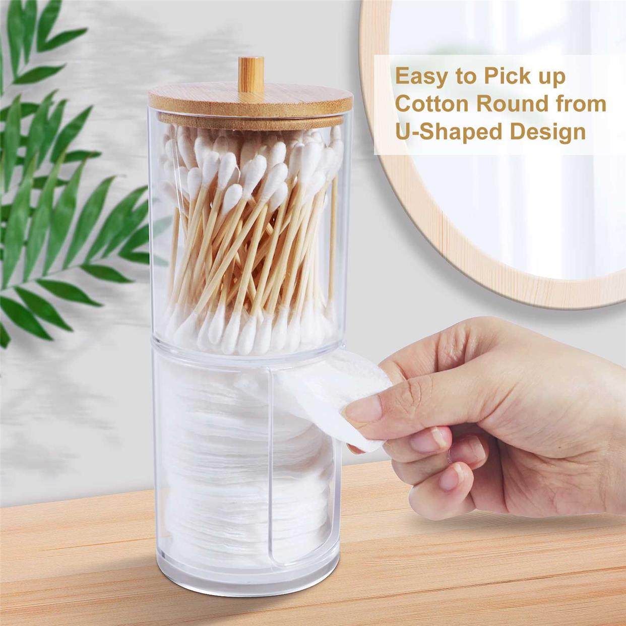 Bamboo Makeup Cotton Swabs Organizer Box Transparent Cosmeti