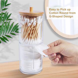 Bamboo Makeup Cotton Swabs Organizer Box Transparent Cosmeti