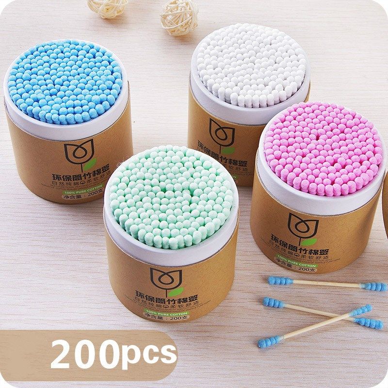 100/200pcs/Box Bamboo Baby Cotton Swab Wood Sticks Soft Cott