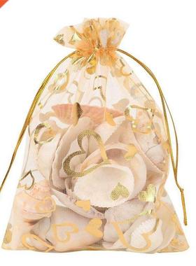 100Pcs 9x12cm Sheer Drawstring Heart Organza Jewelry Pouches