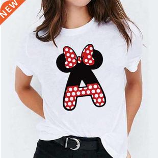 Minnie Mouse Print T shirt Women Custom Name Letter Combinat