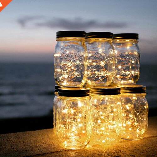 1M/2m LED Solar Fairy Mason Jar Lights Outdoor Garden Decora