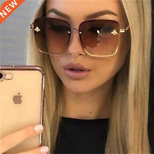 2022 New Fashion Lady Oversize Rimless Square Bee Sunglasses
