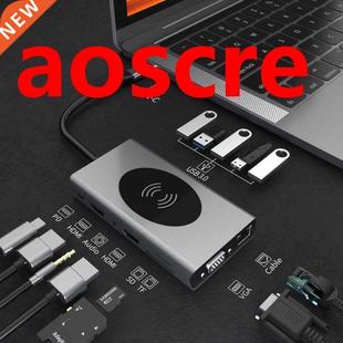 14 in 1 USB C Hub Dual Hdmi Rj45 Vga Wireless Charging USB H