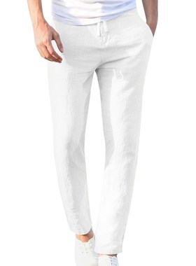 Feitong Fashion Cotton Linen Pants Men Casual Work Solid Whi