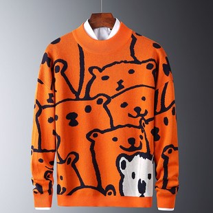Sweaters Polar Slim Autumn Swea ndy Casual Pattern Mens Bear