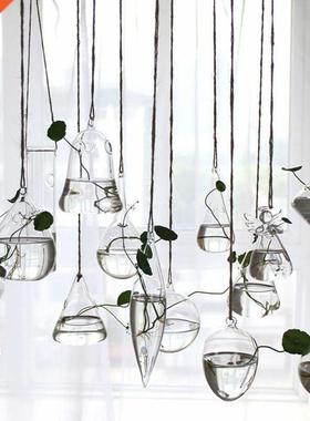 Home Planters Clear Glass Flower Plant Stand Hanging Vase Ba