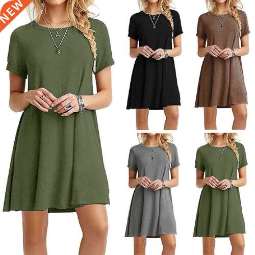 Casual Boho Beach Dresses Womens O-Neck Party Summer Dress