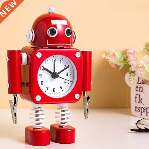 Non-Tckng Robot Alarm Clock Metal Wake-up Clocks wth Flas