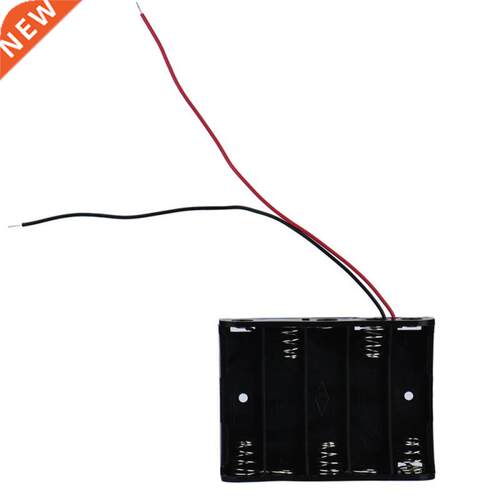 Box Holder For 5 x AA Black With Wire Leads Plastic Battery