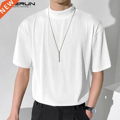 INCERUN Tops 2022 Korean Style New Men Camiseta Pleated Half