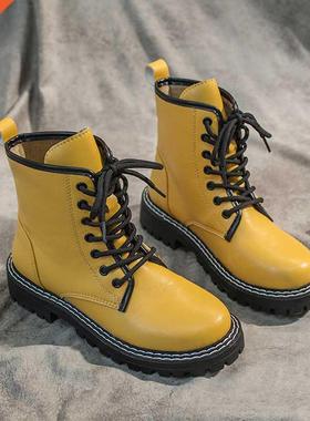 Yellow Black Combat Boots For Women Glitter Leather Boots N