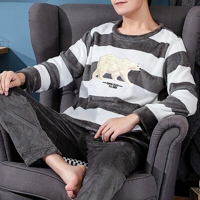 Pajama Man Warm Sleepwear Men's Flannel Winter Thick Pajamas