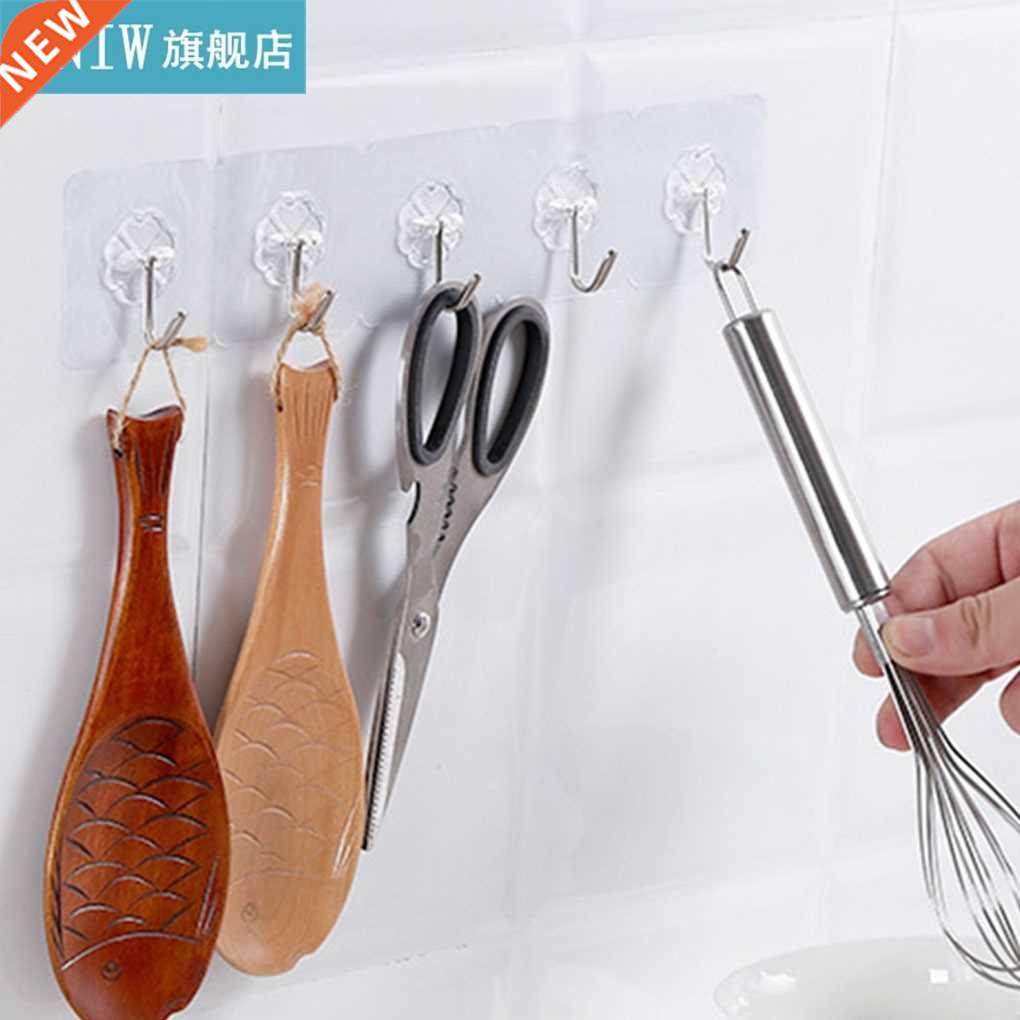 6PCS/Set Adhesive Hooks Kitchen Wall Hanger Transparent Remo