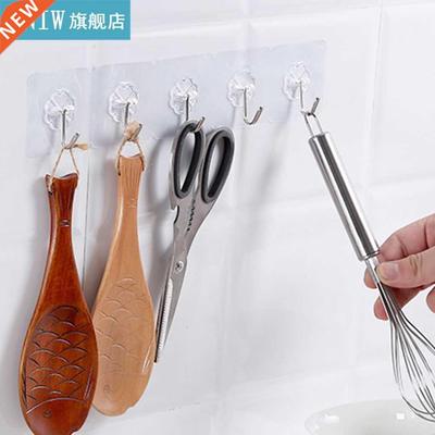6PCS/Set Adhesive Hooks Kitchen Wall Hanger Transparent Remo