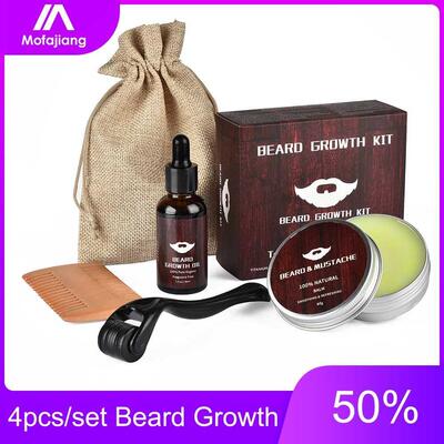 4pcs set Barbe Beard Growth Kit Essence Oil Enhancer Nouri