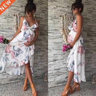 Maternity Dress Ruffled Pregnancy Clothes Print Maternity Cl
