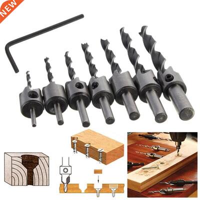 7pcs HSS 5 Flute Countersink Drills Bit Set Carpentry Reamer