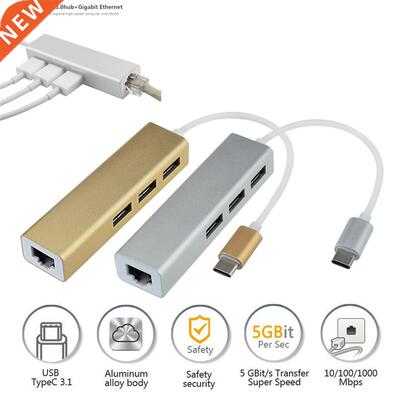 USB-C to 3-Port USB 3.0 Hub 10/100/1000 Gigabit Ethernet Ada