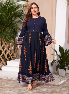 Autumn Dresses Women's O-Neck With Button Long-Sleeve Pr