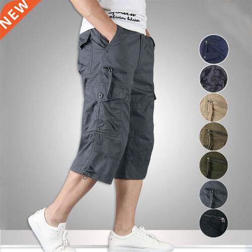 2021 Summer Men's Casual Cotton Cargo Shorts Long Le