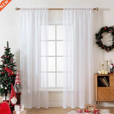 White Tulle Curtains for Living Room Solid Color Curtain Bed