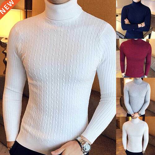 Casual Men Winter Solid Color Turtle Neck Long Sleeve Twist