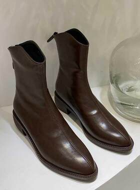 2021 Women boots ankle boots Thick heel pointed women Genu