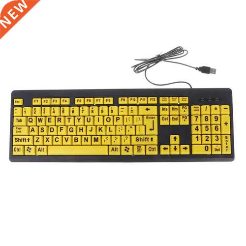 2020 New Big Black Letter Print Yellow Button USB Wired Keyb