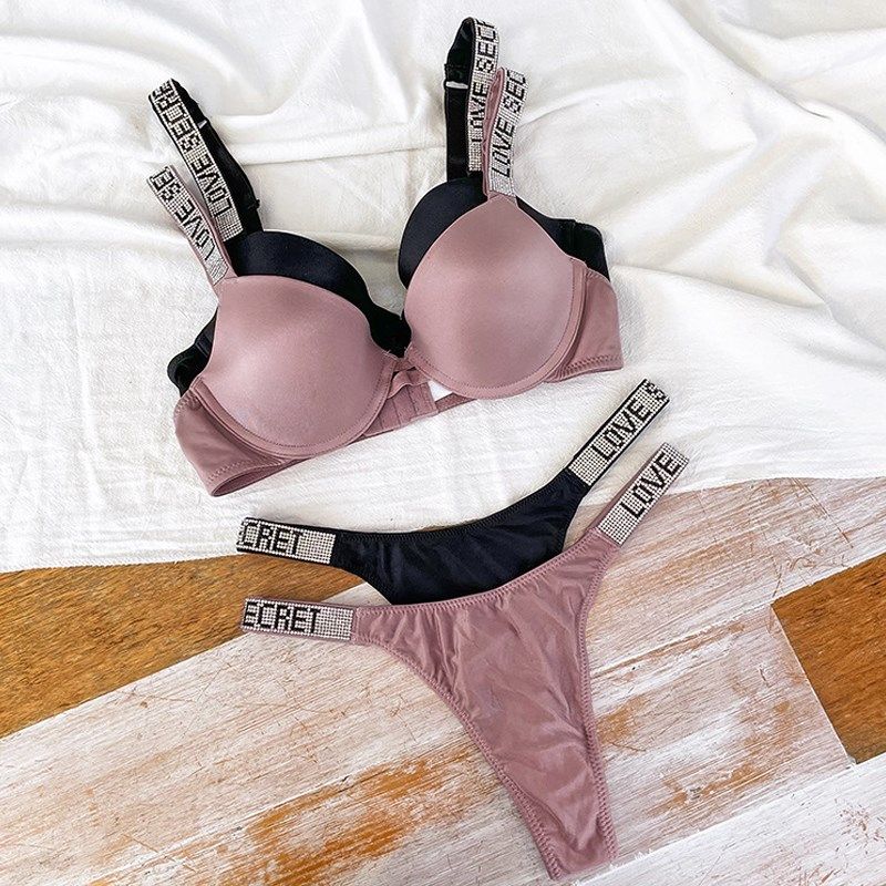 Fashion Women Underwear Push Up Bra Letter Rhinestone Secret