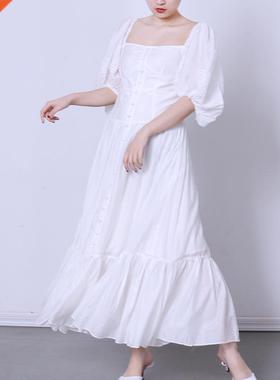 New summer new fashion square neck bubble sleeve single brea