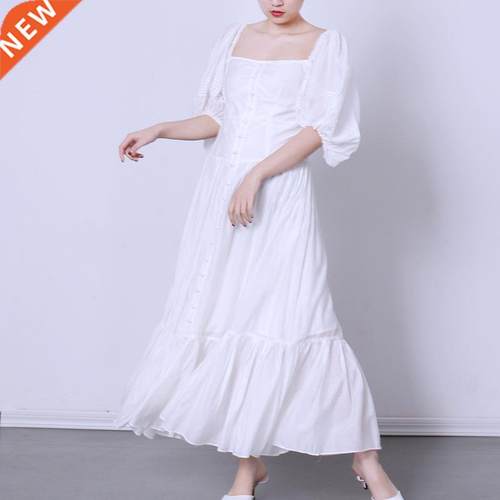 New summer new fashion square neck bubble sleeve single brea