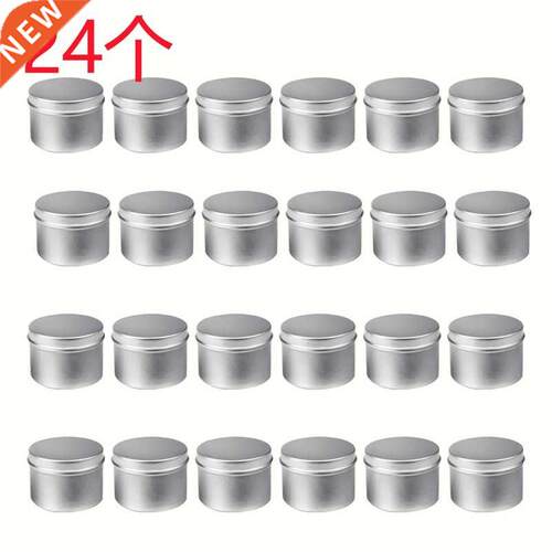 24 Pack Round Metal Tns Box Candle Tn Black Alumnum Jar S
