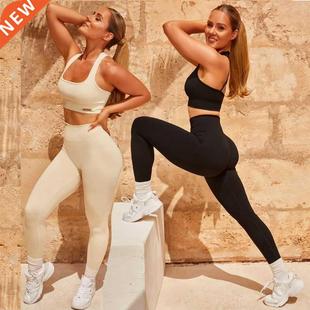 Woman Seamless Yogas Set Yoga Legging Crop Top T-shirt Bra B