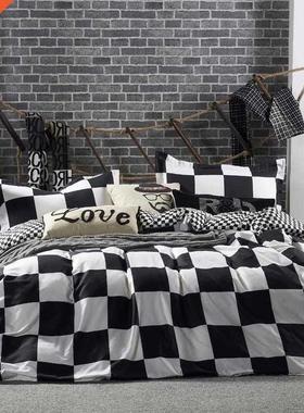Black And White Bedding Set Grid Lattice Bed Linen Simple Su