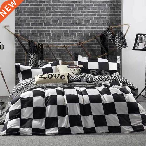 Black And White Bedding Set Grid Lattice Bed Linen Simple Su