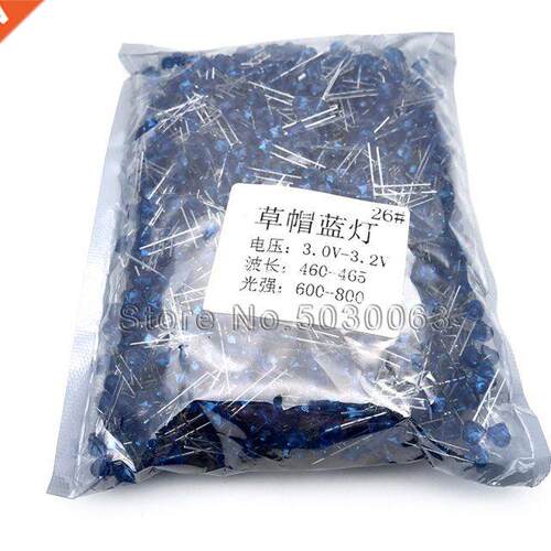1000pcs 5mm DIP LED blue turn blue light straw hat lamp DIP