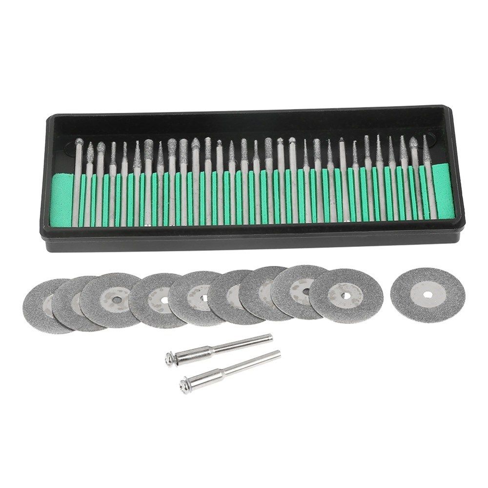 30pcs Diamond Burs + 10pcs Saw Blades Cutting Discs + 2pcs M