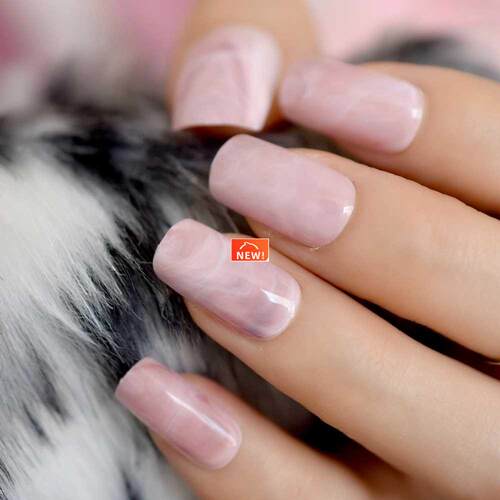 Medium size Marble Fake Nails Square Dark Pink Ladies Acryli