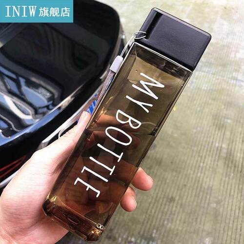 500ml Water Bottle Transparent Square Plastic Matte Water C