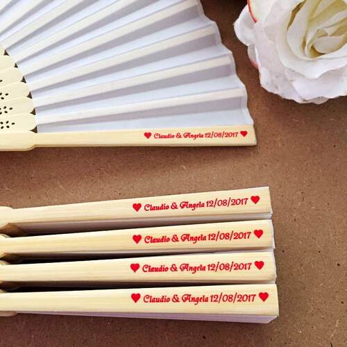 50PCS Personalized Engraved Bamboo Folding Silk Hand Fan Cus